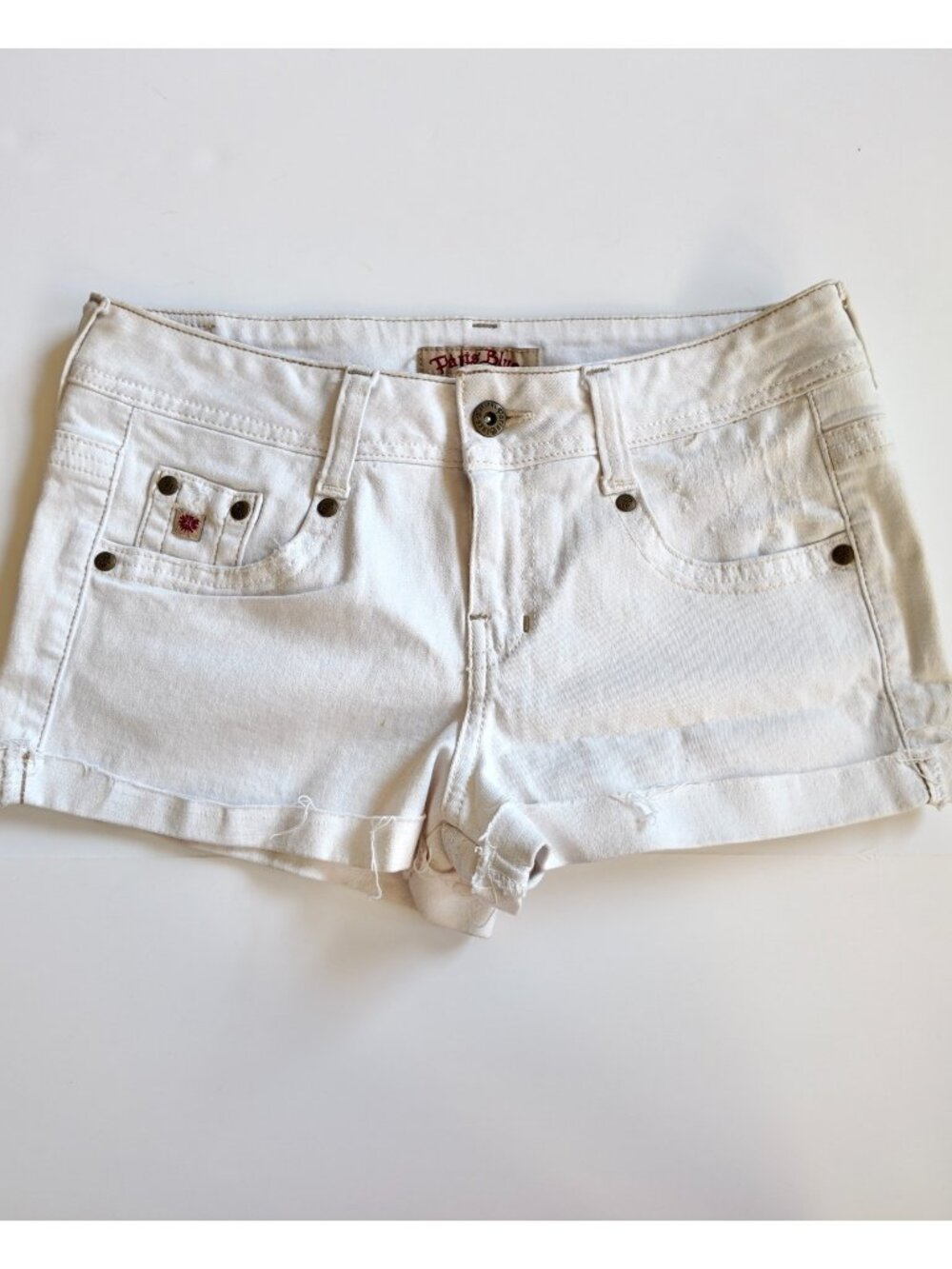 Vintage Paris Blues White Denim Shorts Womens Size 7 Low Rise Frayed Hem Y2K